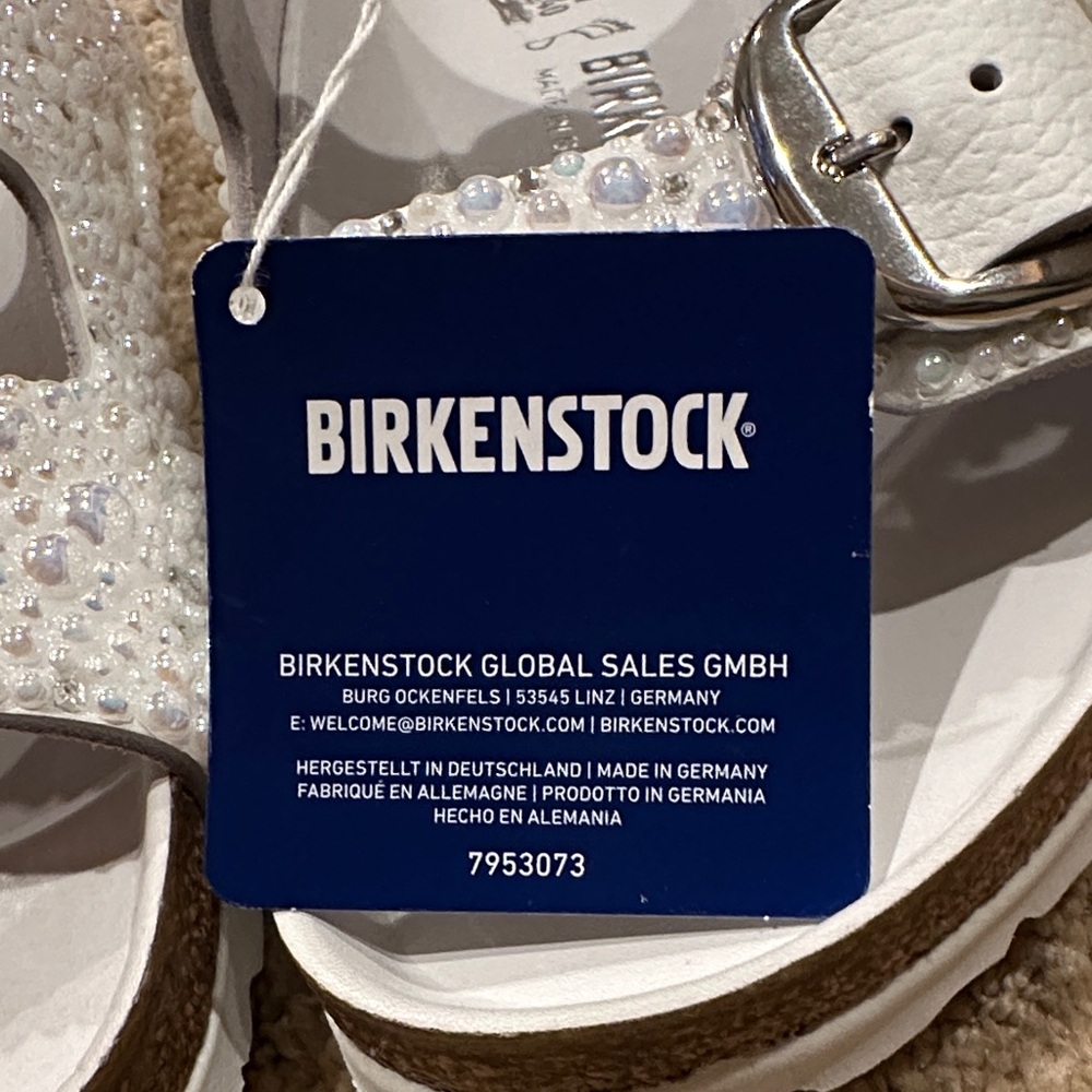 Birkenstock Customized Wedding Sandals in White with Pearl Accents - Picture 9 of 11